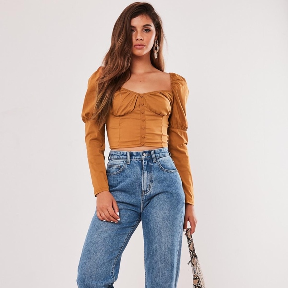 Missguided Tops - Missguided Tan Button Down Crop Top NWT